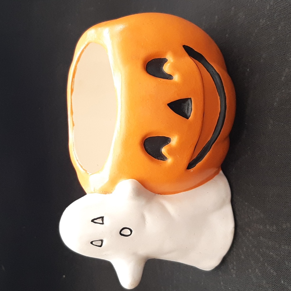 Vintage hand painted ceramic ghost pumpkin halloween decor planter